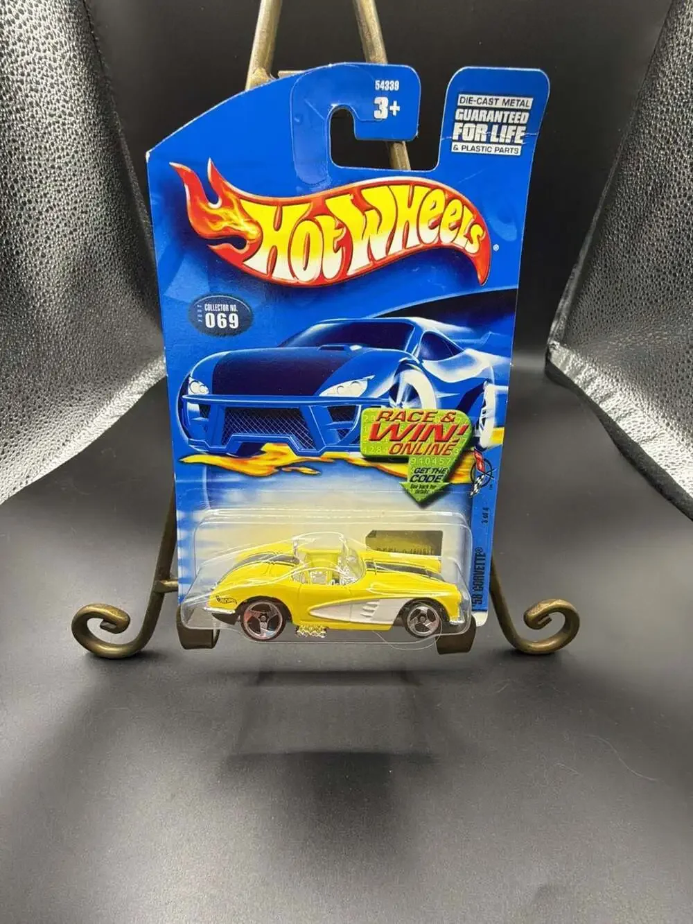 2002 Hot Wheels Collector No. 069 '58 Corvette Yellow Die-Cast Car